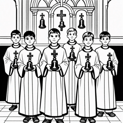 Altar Servers with Bells During Corpus Christi – Printable Coloring Page