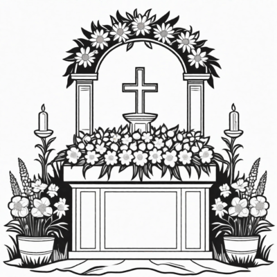 Field altar decorated with flowers for Corpus Christi