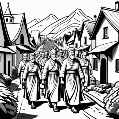 Procession passing through a village or town
