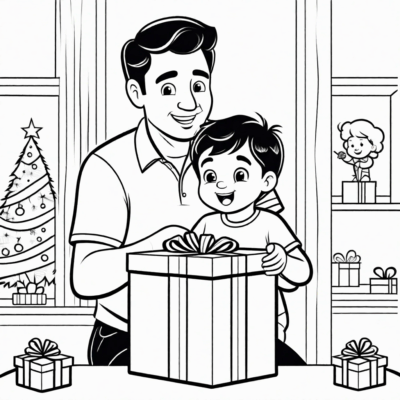 Dad Receives a Gift from Child – Coloring Page