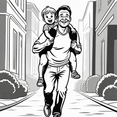 Dad Carrying Child on Shoulders – Coloring Book