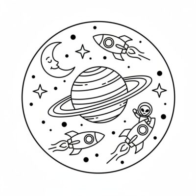 Space coloring page to print